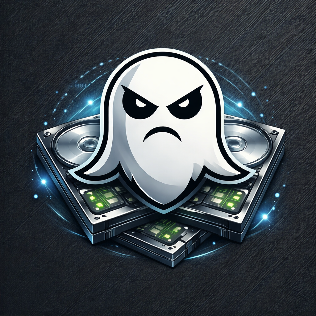 Ghost logo with hard drives (IT theme)